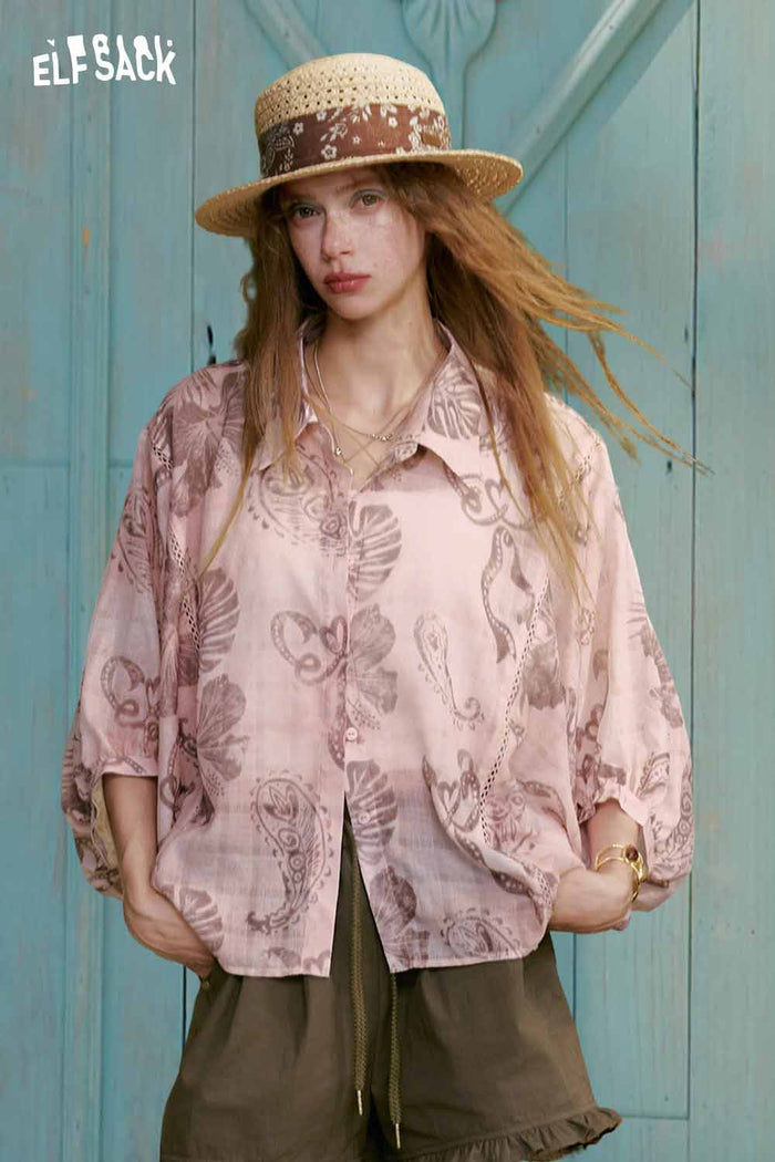 ELFSACK Paisley Floral Chiffon Blouse
