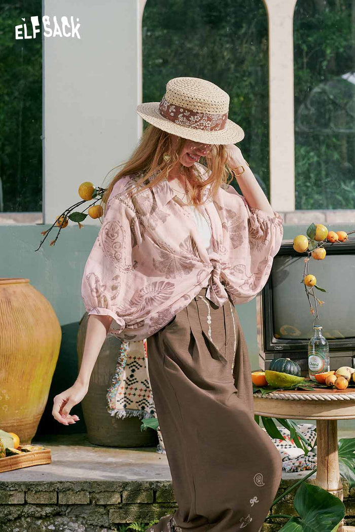 ELFSACK Paisley Floral Chiffon Blouse