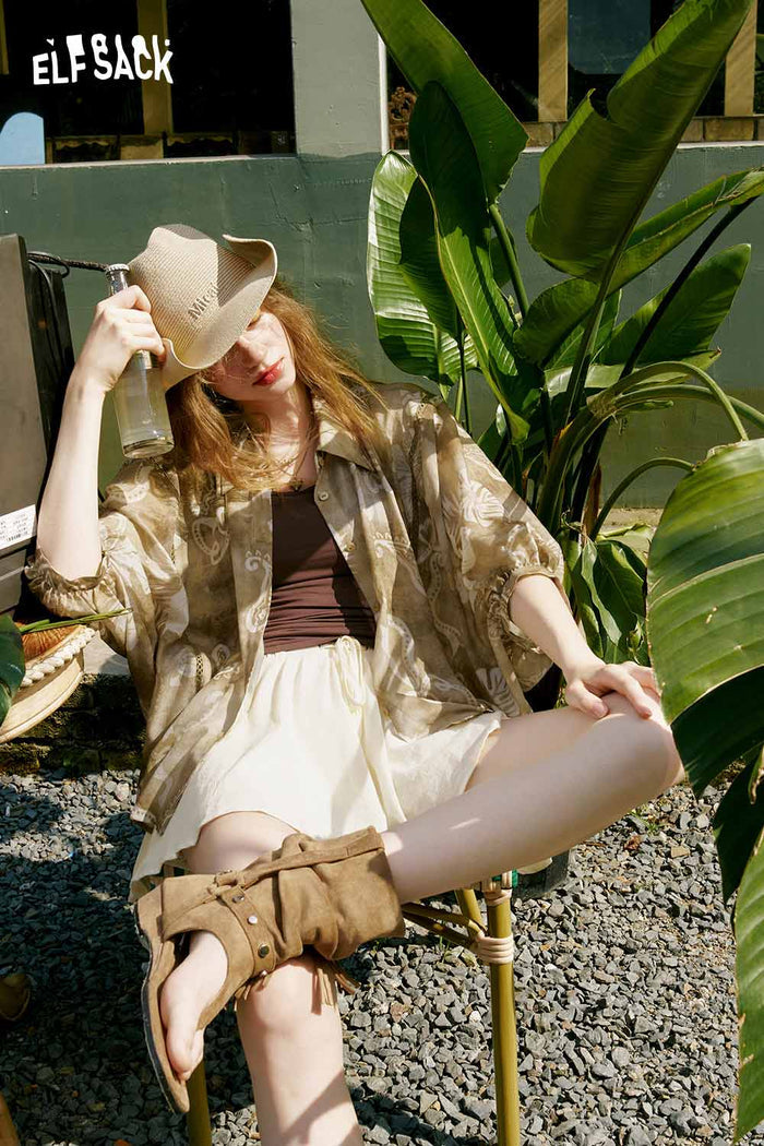 ELFSACK Paisley Floral Chiffon Blouse