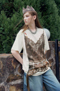 Paisley Print Fake Two Piece Graphic Tee