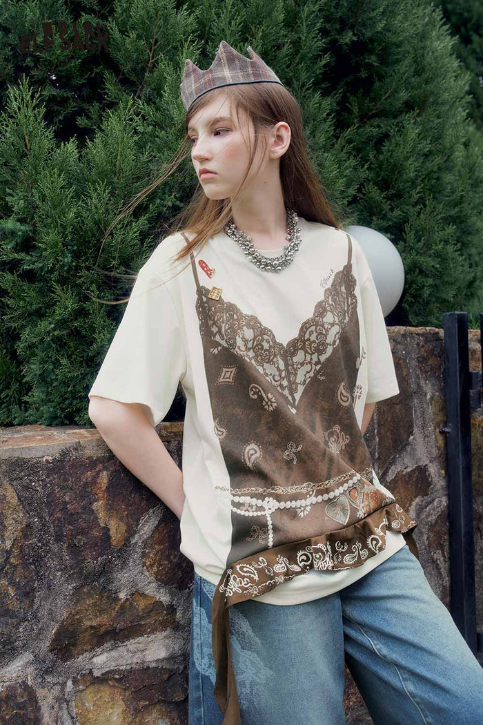 Paisley Print Fake Two Piece Graphic Tee