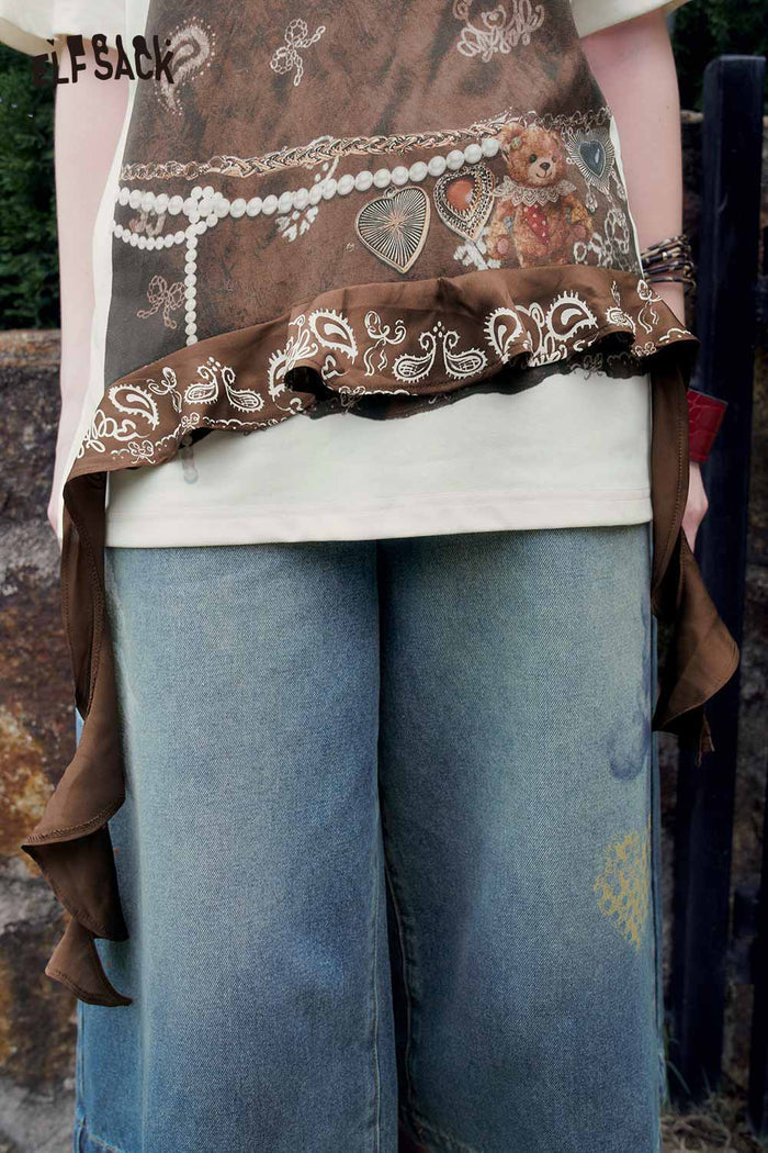 Paisley Print Fake Two Piece Graphic Tee