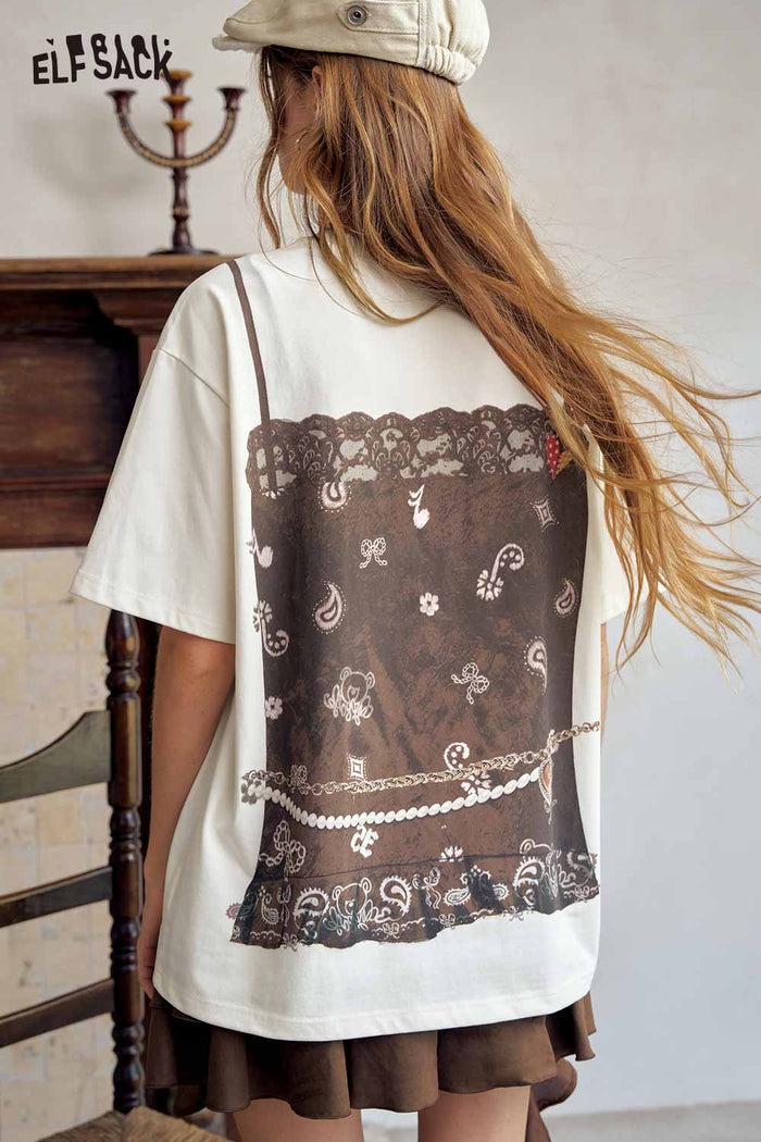 Paisley Print Fake Two Piece Graphic Tee