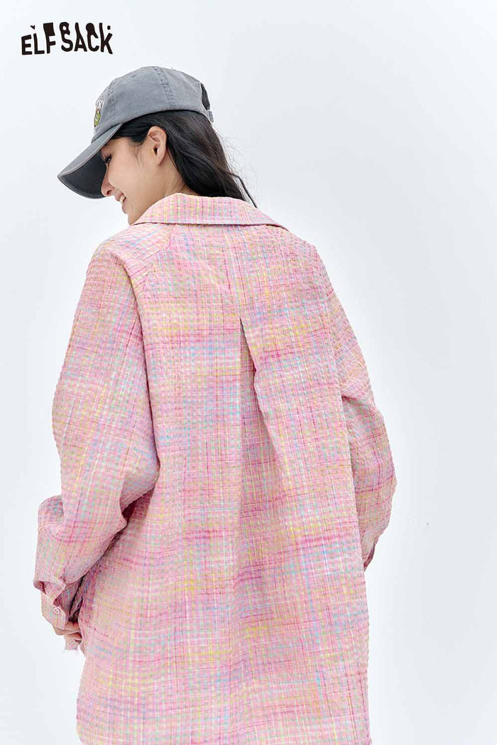ELFSACK Pastel Check Shirt & Puff Hem Culottes Set