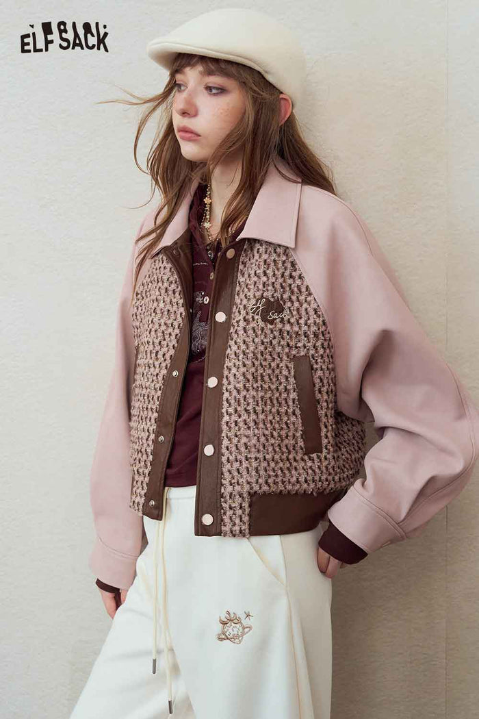 Patchwork Embroidered Contrast Collar Jacket