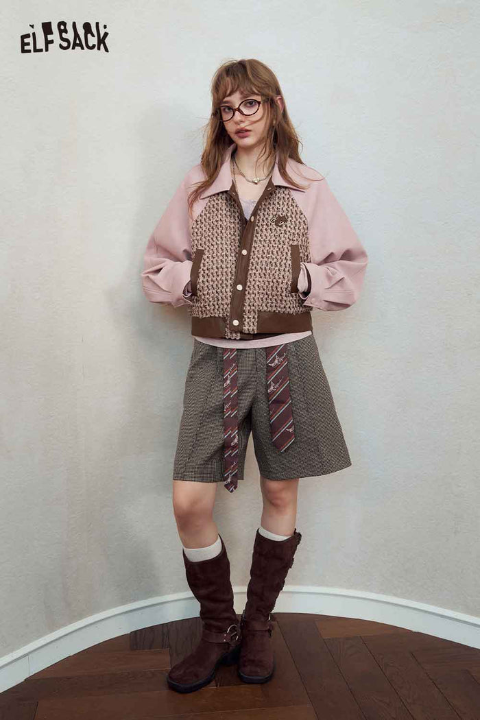 Patchwork Embroidered Contrast Collar Jacket