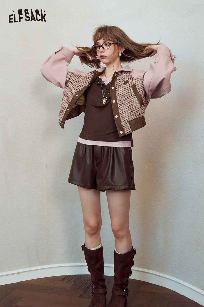 Patchwork Embroidered Contrast Collar Jacket