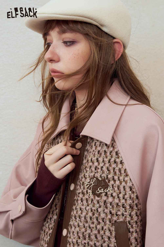 Patchwork Embroidered Contrast Collar Jacket