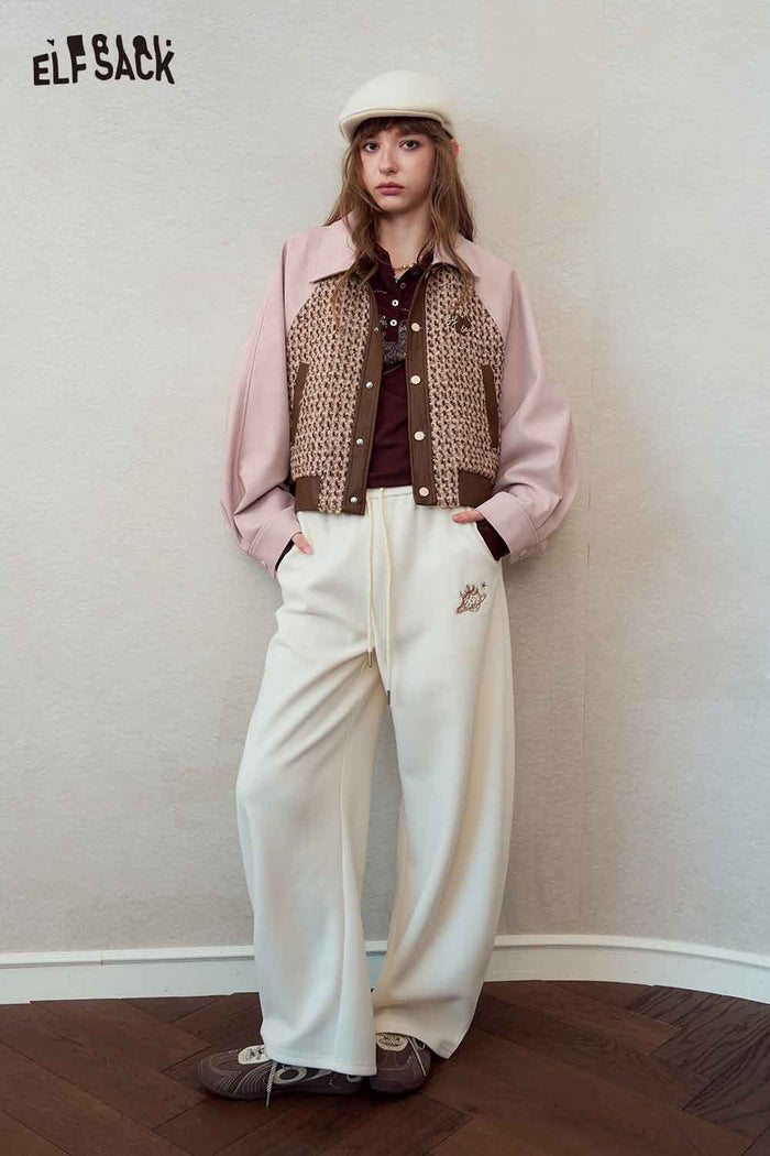 Patchwork Embroidered Contrast Collar Jacket