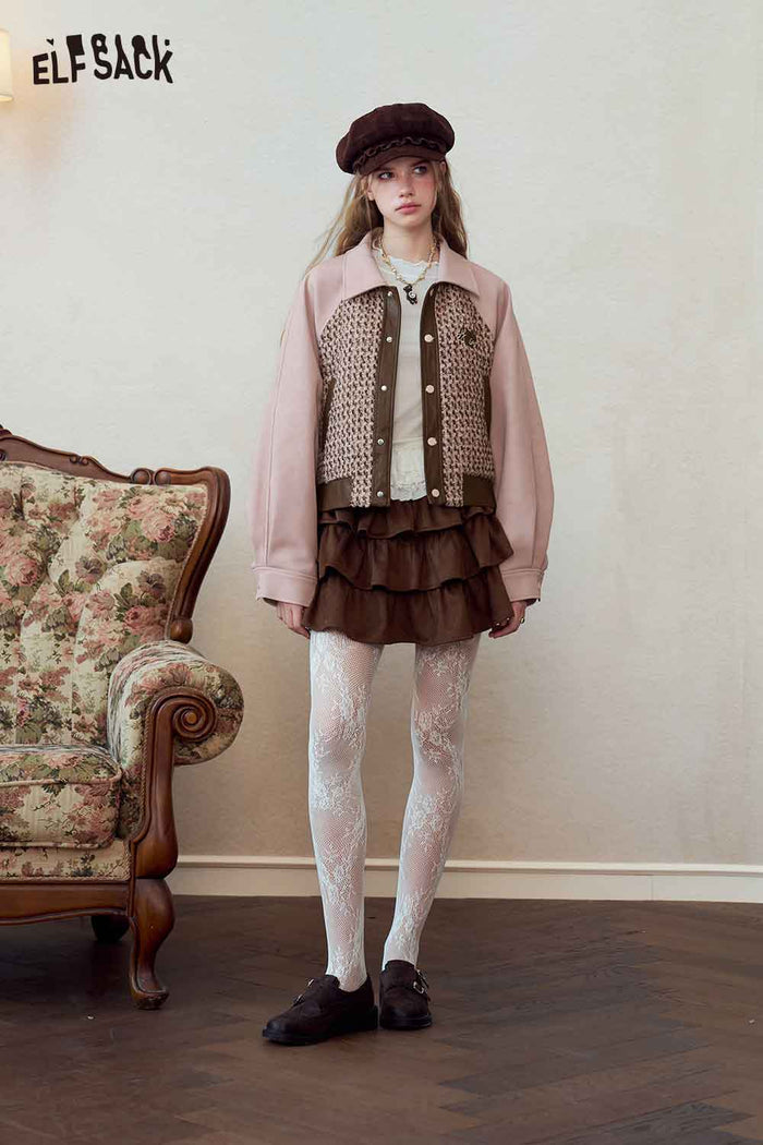Patchwork Embroidered Contrast Collar Jacket