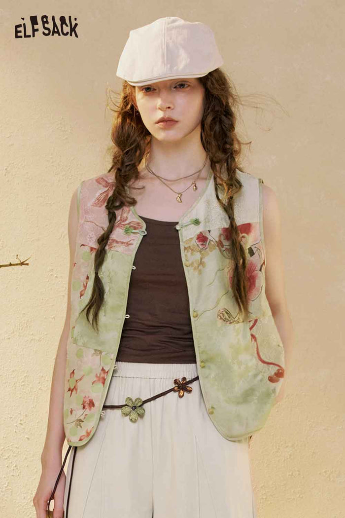 Patchwork Floral Print Sleeveless Vest