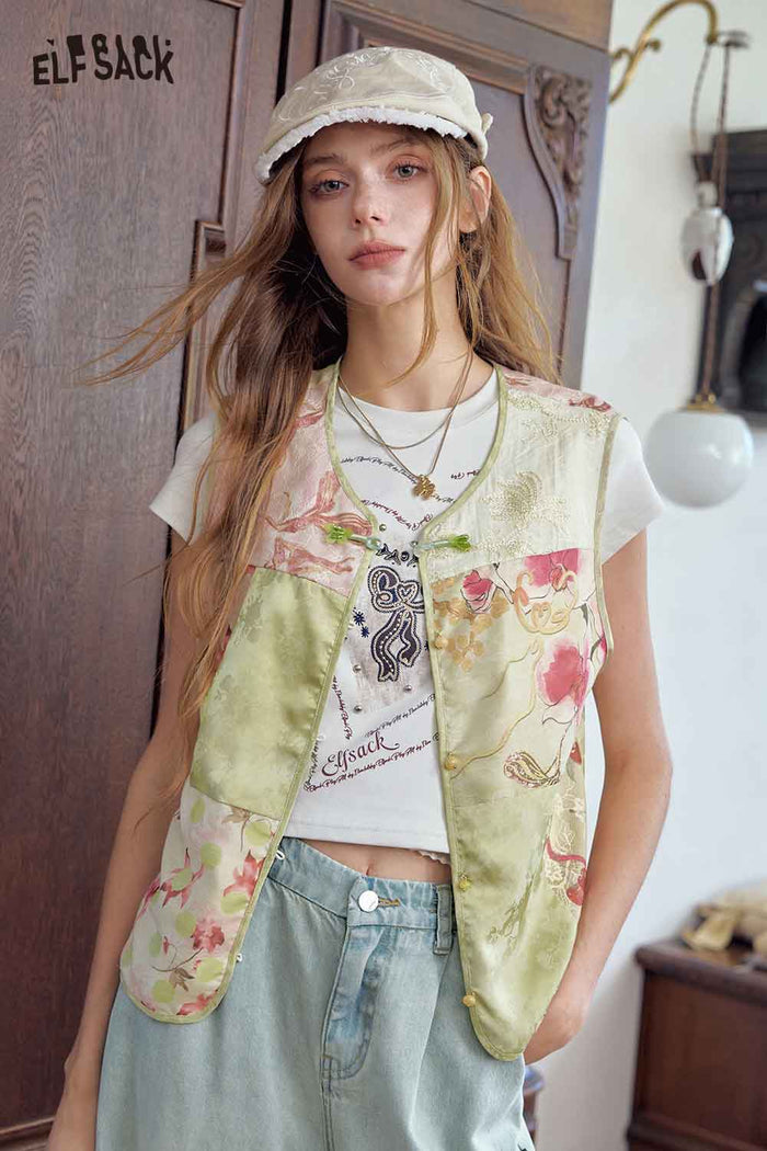 Patchwork Floral Print Sleeveless Vest