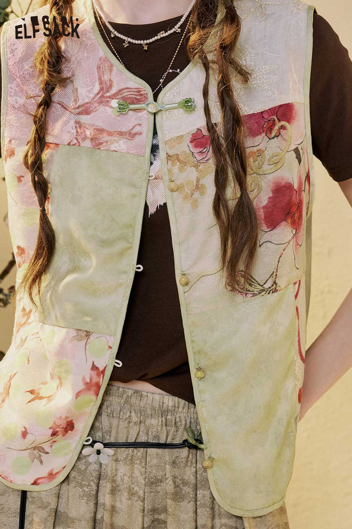 Patchwork Floral Print Sleeveless Vest