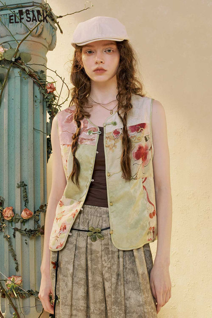 Patchwork Floral Print Sleeveless Vest