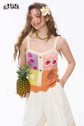 ELFSACK Patchwork Knit Lace Cropped Cami