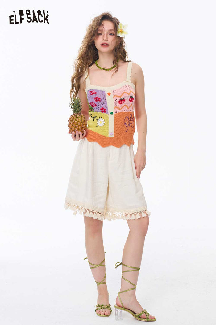 ELFSACK Patchwork Knit Lace Cropped Cami