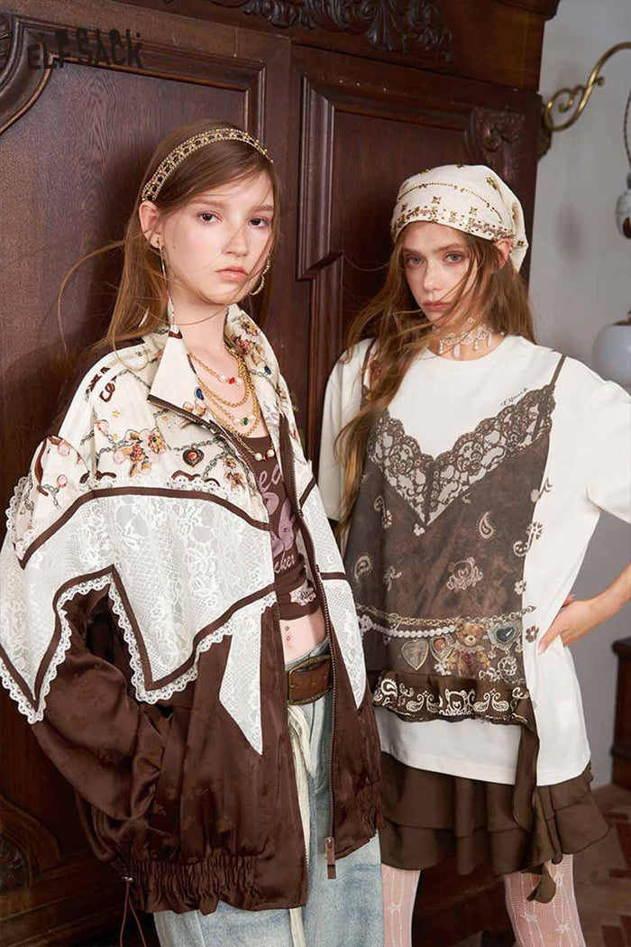 Patchwork Stand Collar Floral Jacket