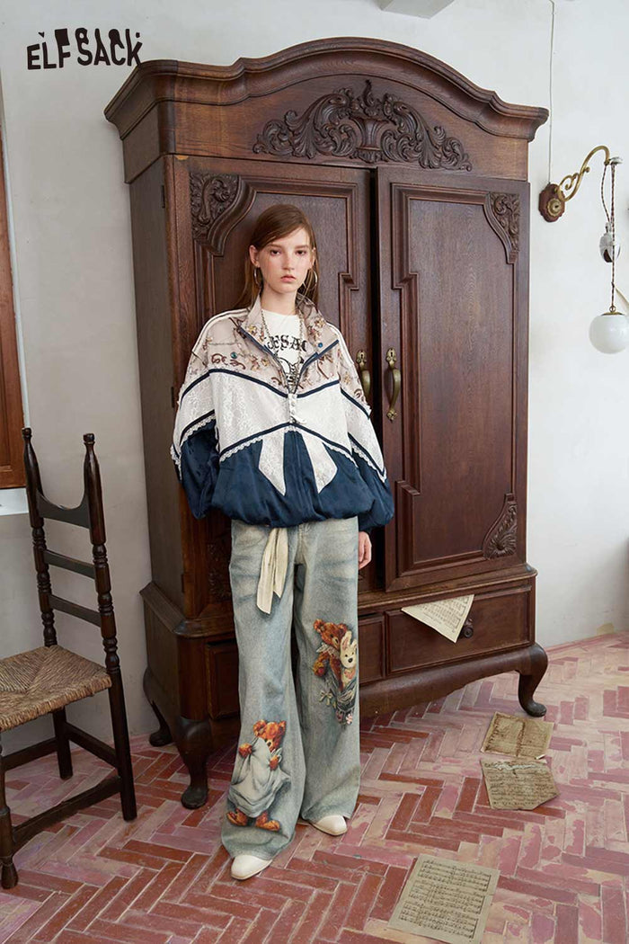 Patchwork Stand Collar Floral Jacket
