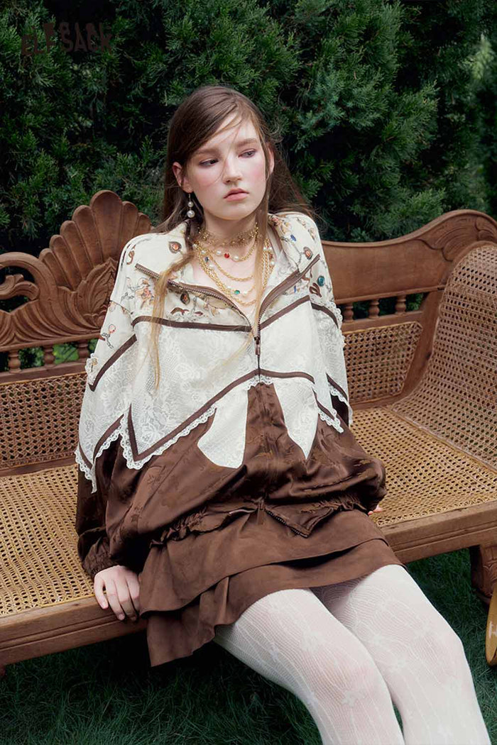 Patchwork Stand Collar Floral Jacket