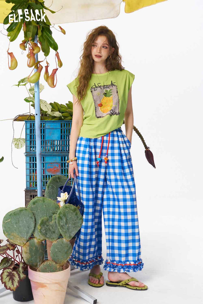 ELFSACK Pear Print Side Tie Crop Tank