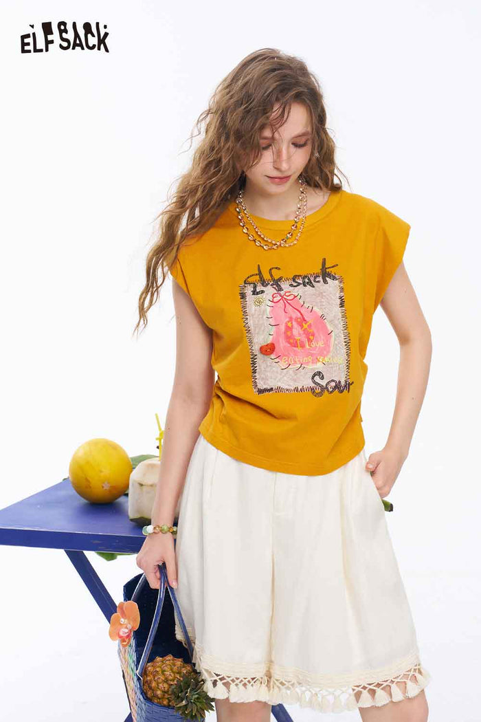 ELFSACK Pear Print Side Tie Crop Tank