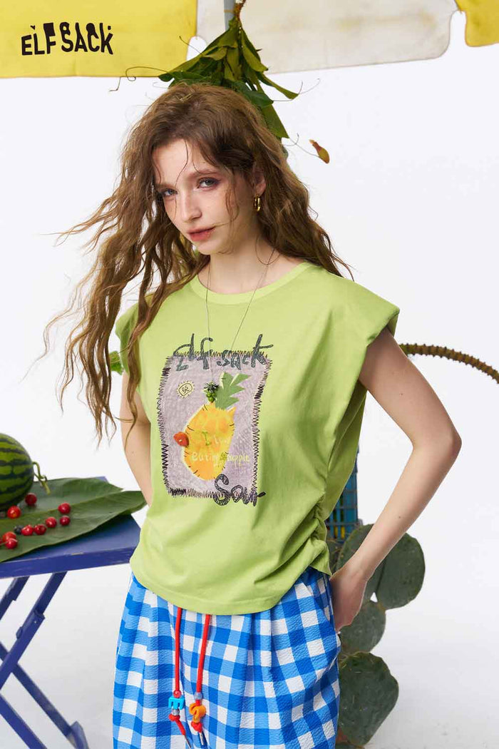 ELFSACK Pear Print Side Tie Crop Tank