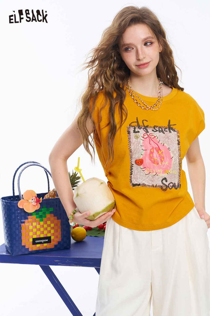 ELFSACK Pear Print Side Tie Crop Tank