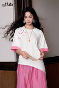 ELFSACK Pearl Button Asymmetrical Patchwork Tee