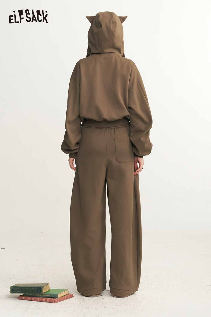 Pearl Decor Sweatsuit Set Crop Zip Hoodie Wide Leg Pants