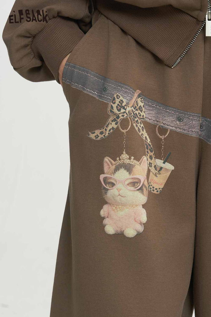 Pearl Decor Sweatsuit Set Crop Zip Hoodie Wide Leg Pants