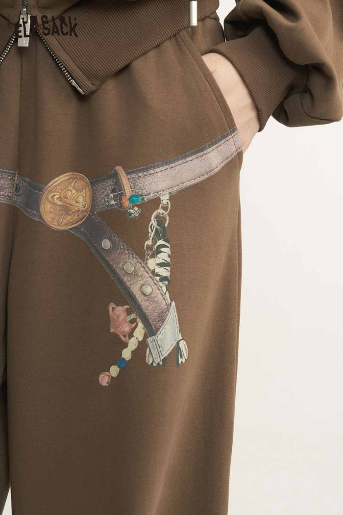 Pearl Decor Sweatsuit Set Crop Zip Hoodie Wide Leg Pants