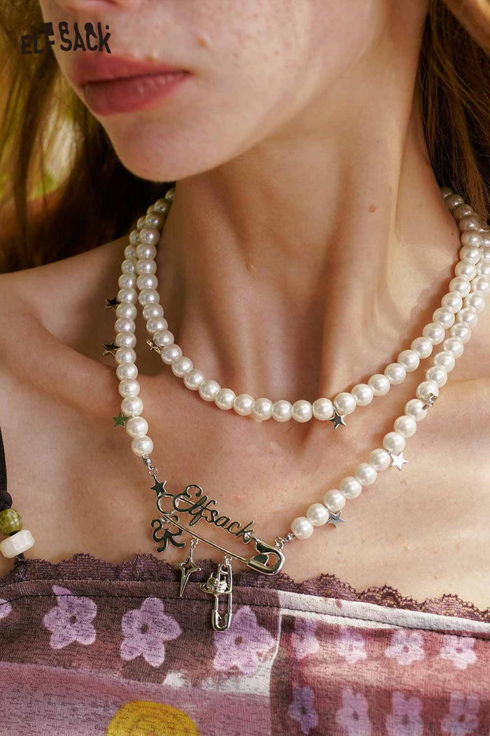 ELFSACK Pearl Safety Pin Star Choker