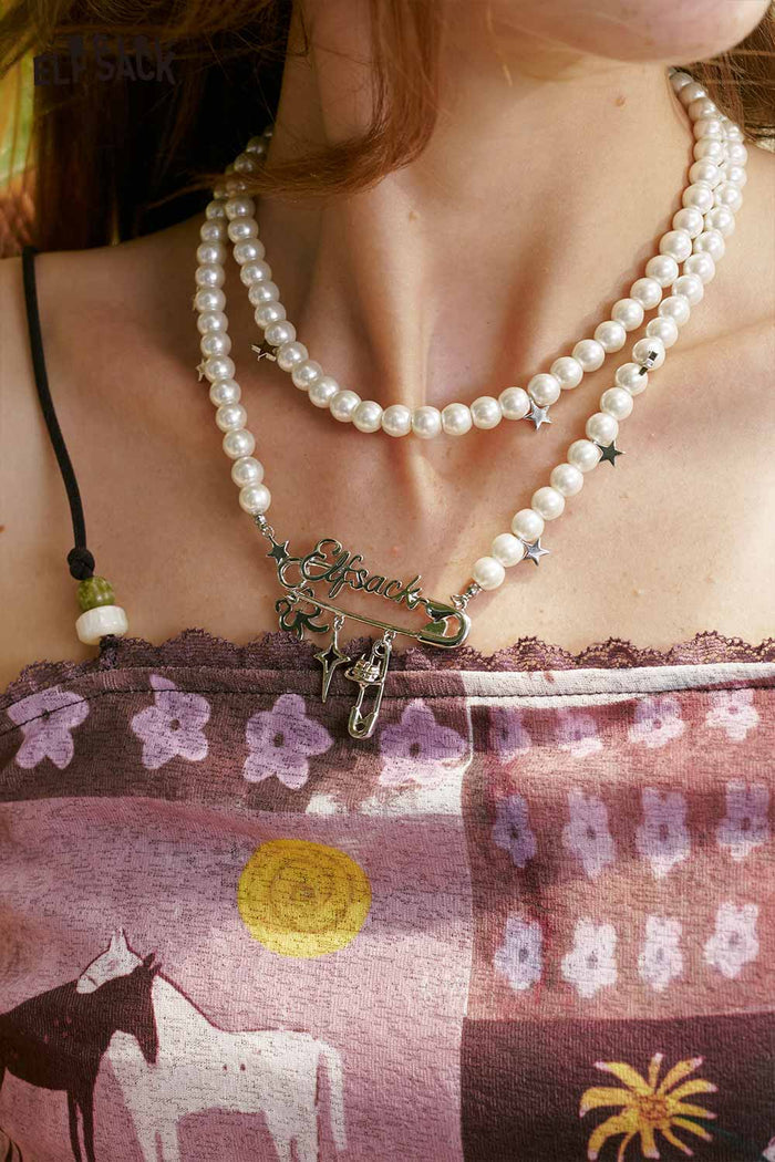 ELFSACK Pearl Safety Pin Star Choker