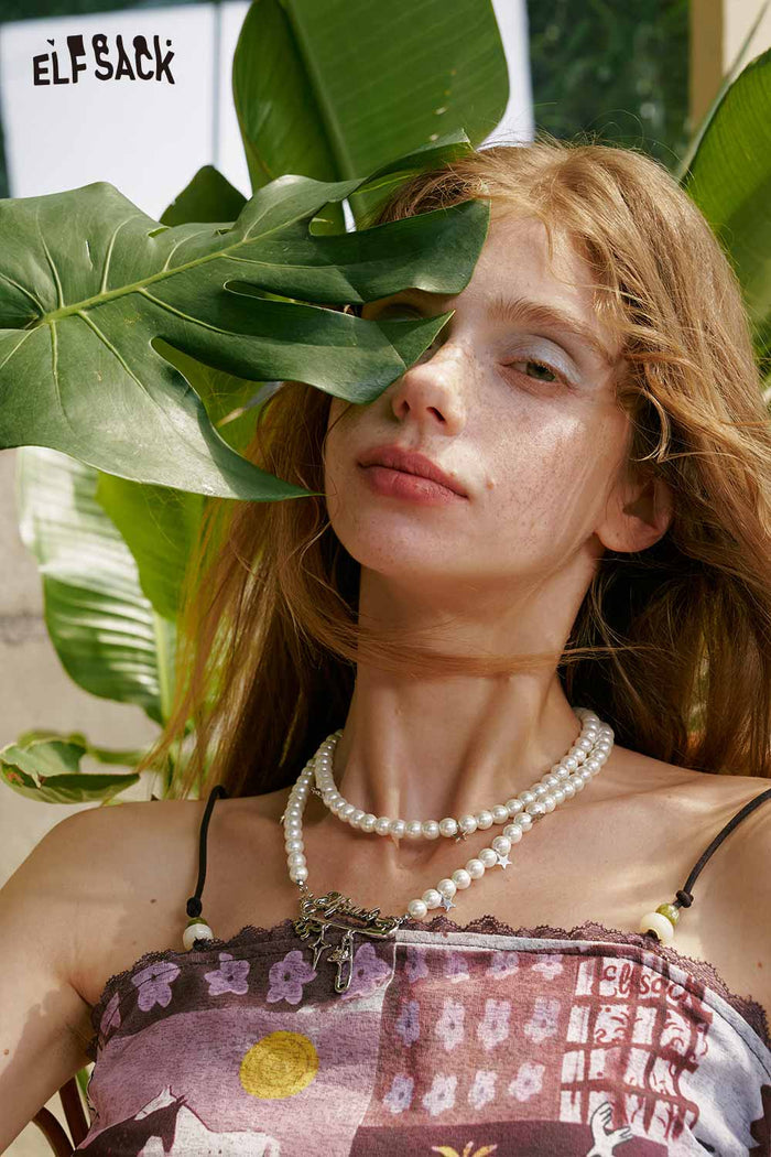 ELFSACK Pearl Safety Pin Star Choker