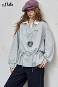Peter Pan Collar Drawstring Pullover Sweatshirt