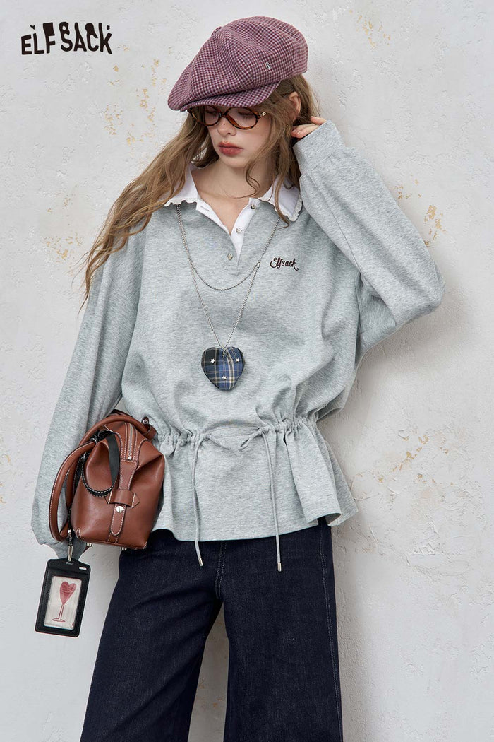 Peter Pan Collar Drawstring Pullover Sweatshirt