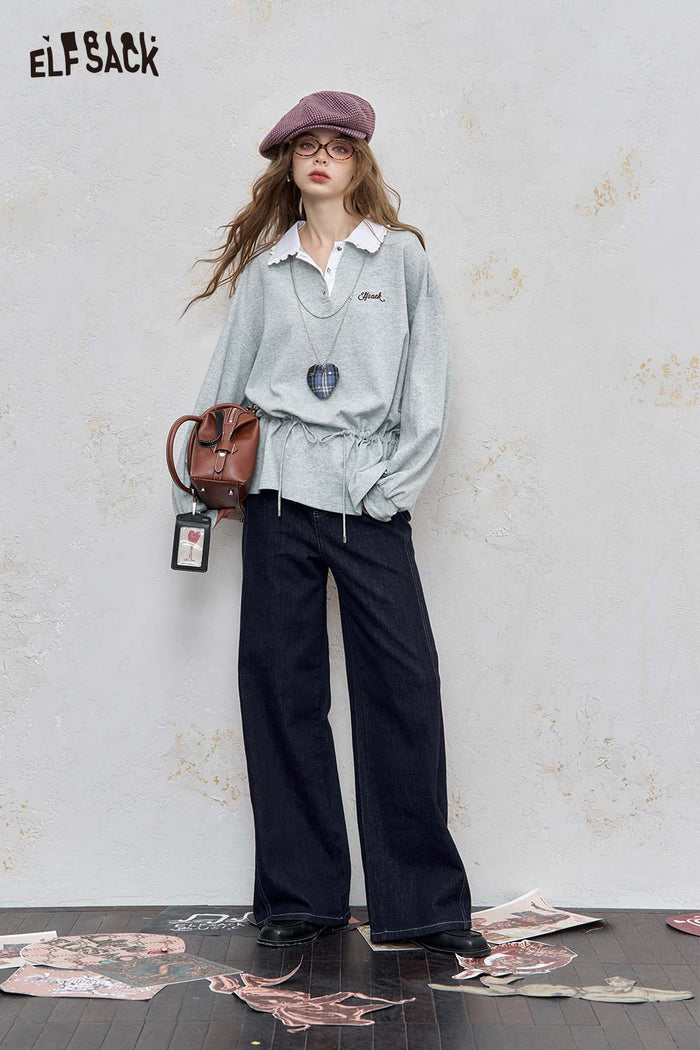 Peter Pan Collar Drawstring Pullover Sweatshirt
