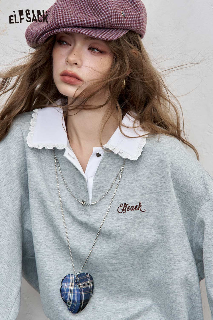 Peter Pan Collar Drawstring Pullover Sweatshirt