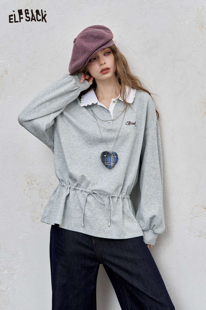Peter Pan Collar Drawstring Pullover Sweatshirt