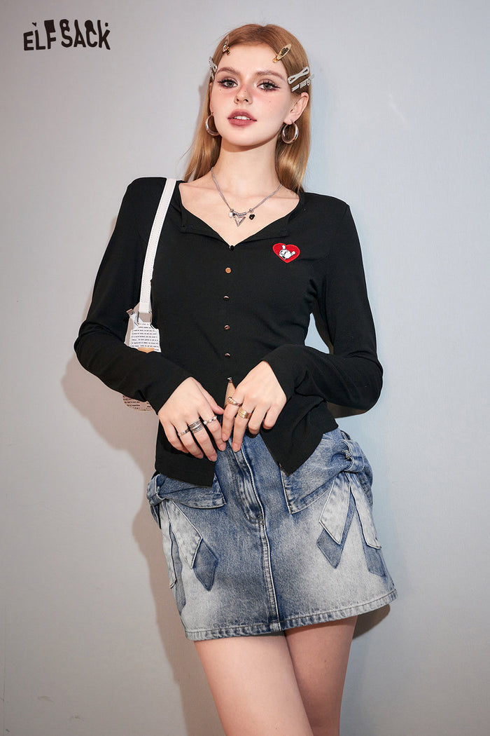 ELFSACK Petite 3D Bow Denim Skirt
