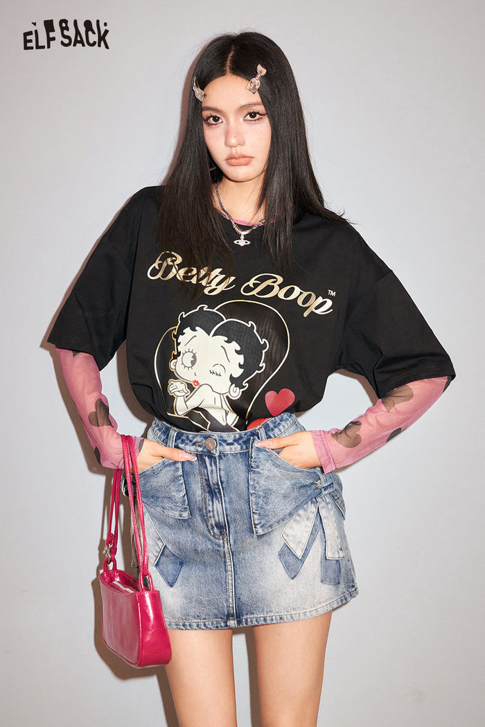 ELFSACK Petite 3D Bow Denim Skirt