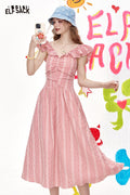 ELFSACK Pink Checkered High Waisted A-Line Dress