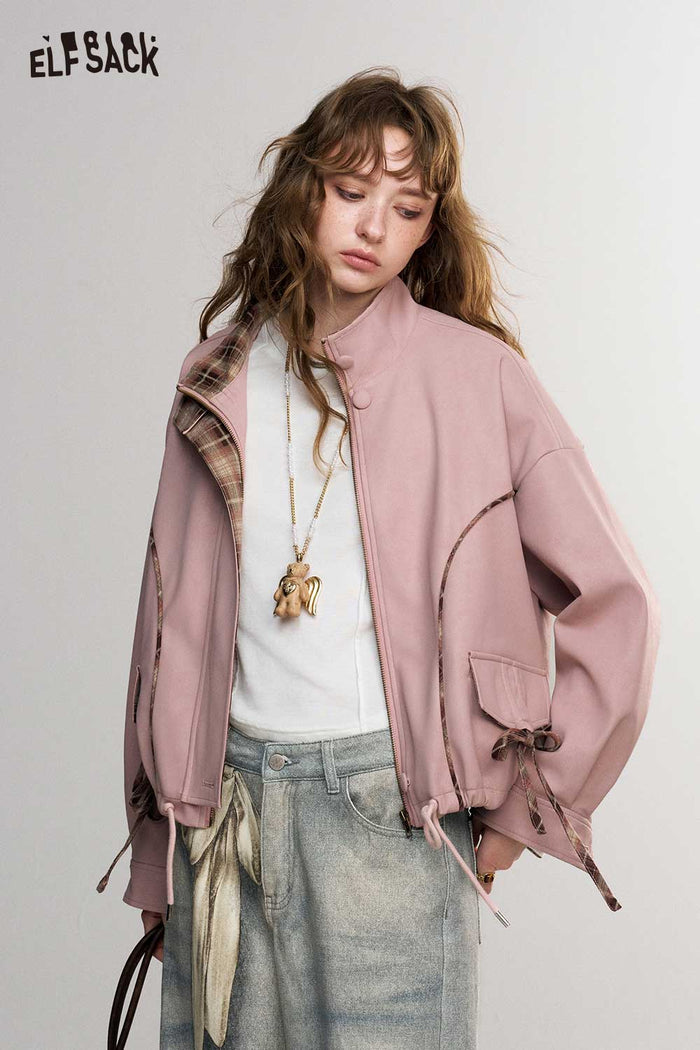 Pink Gingham Bow Crop Jacket