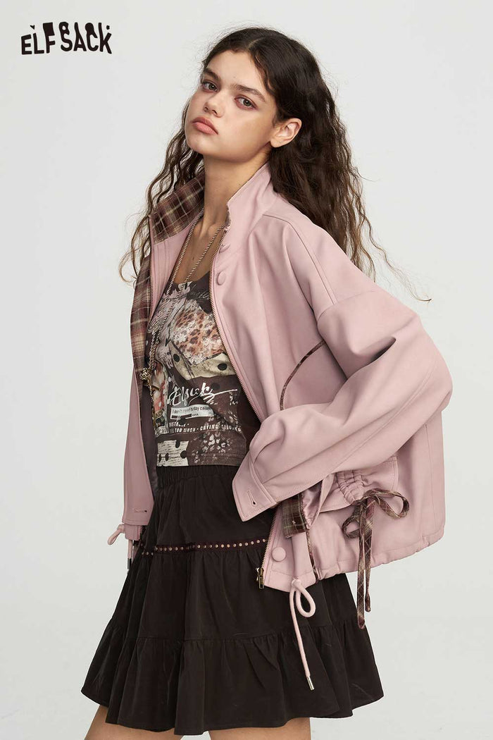 Pink Gingham Bow Crop Jacket