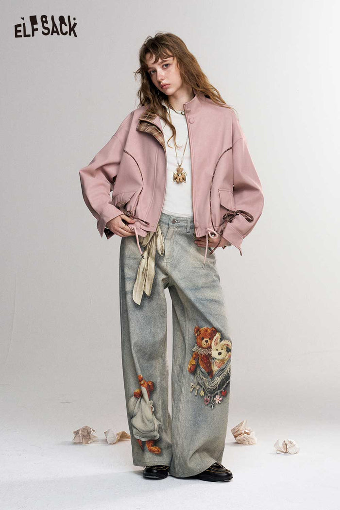 Pink Gingham Bow Crop Jacket