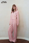Pink Hooded Zip Wide Leg Tracksuit Set