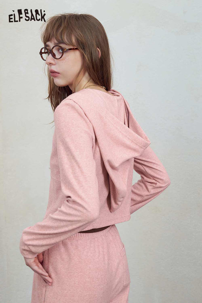 Pink Hooded Zip Wide Leg Tracksuit Set