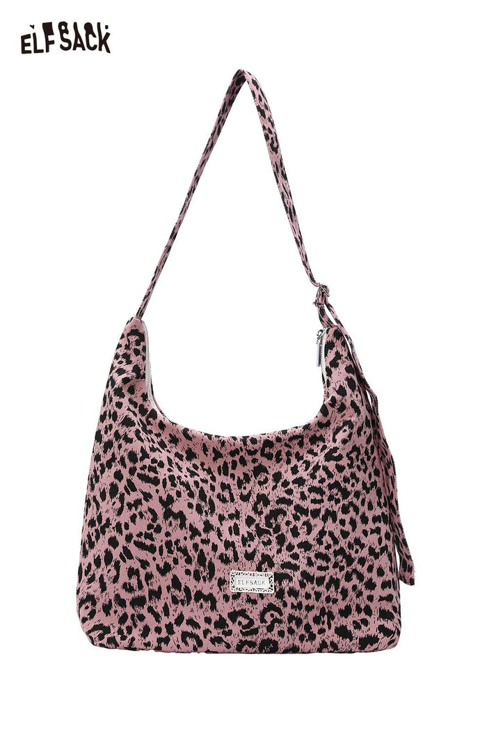 ELFSACK Pink Leopard Print Hobo Shoulder Bag