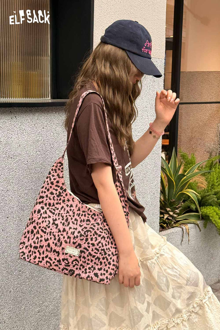 ELFSACK Pink Leopard Print Hobo Shoulder Bag