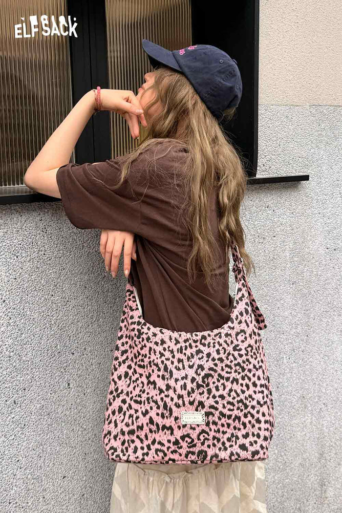 ELFSACK Pink Leopard Print Hobo Shoulder Bag